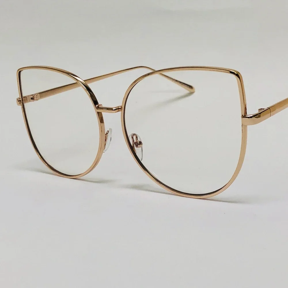 Cat Eye Glasses Gold Frame Clear Lens Fashion Eyeglasses Women UV400‎ Oversized